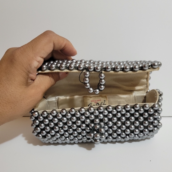 Rare Vintage Ann Robin Pewter Beaded Evening Barrel Clutch - Picture 7 of 7